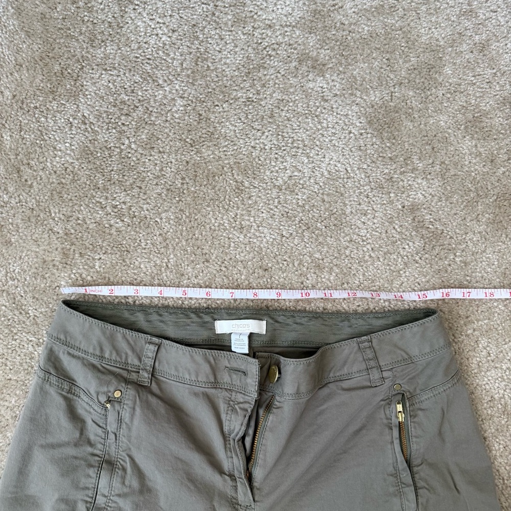 Chico Womens 1 US 8 Army Green Cargo Pants With Gold Accents: Casual Work - Picture 6 of 8